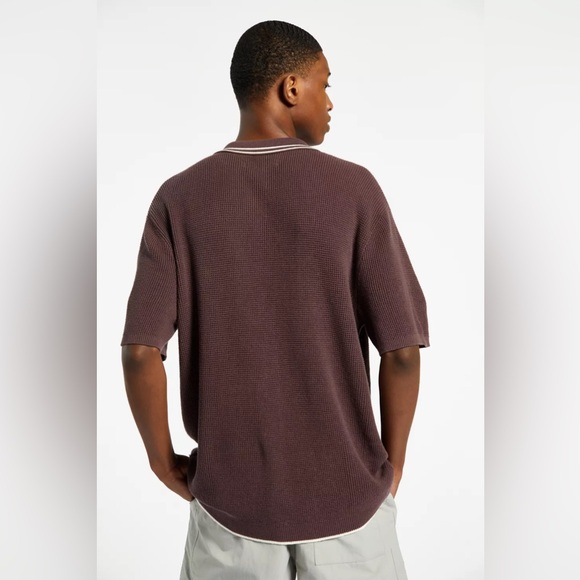 Standard Cloth (Urban Outfitters) Brown Waffle Stitch Polo Button Up sz M - Picture 14 of 14